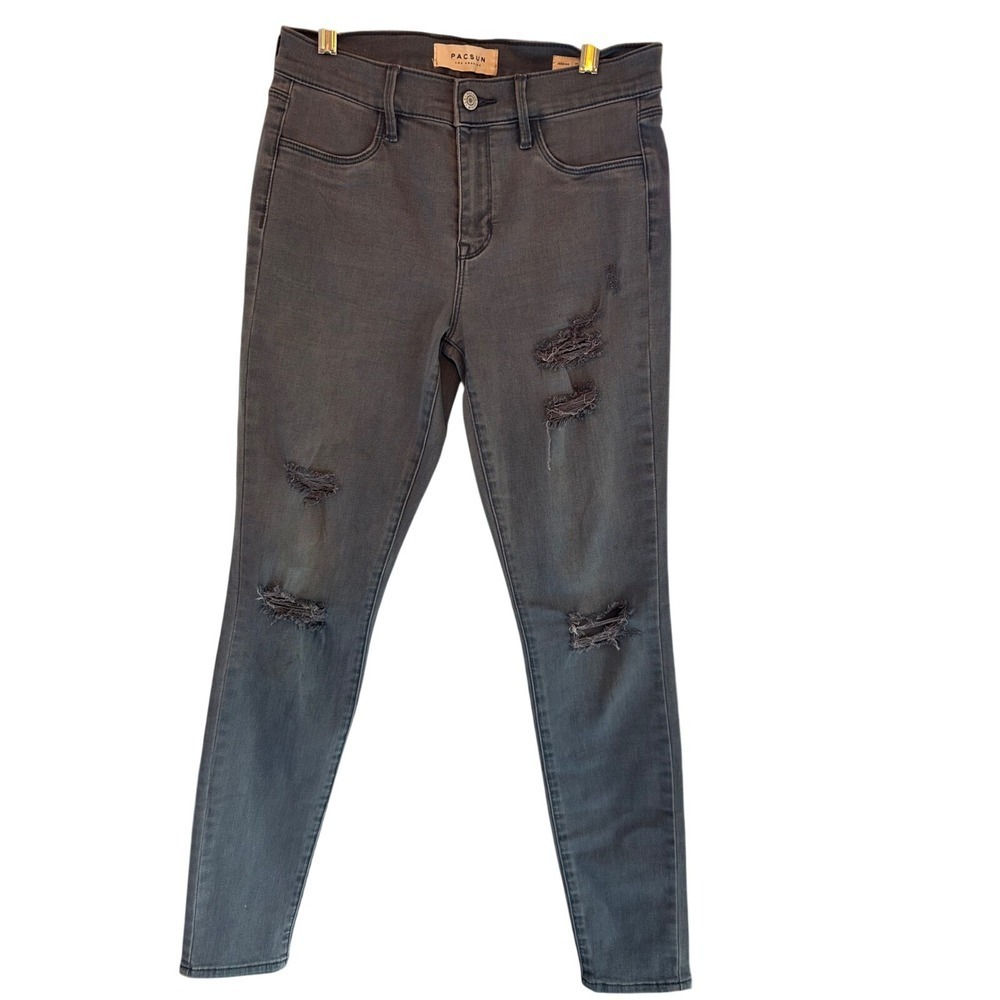 PacSun Super Stretch Distressed Jeggings Charcoal Grey Skinny Jeans Women 26